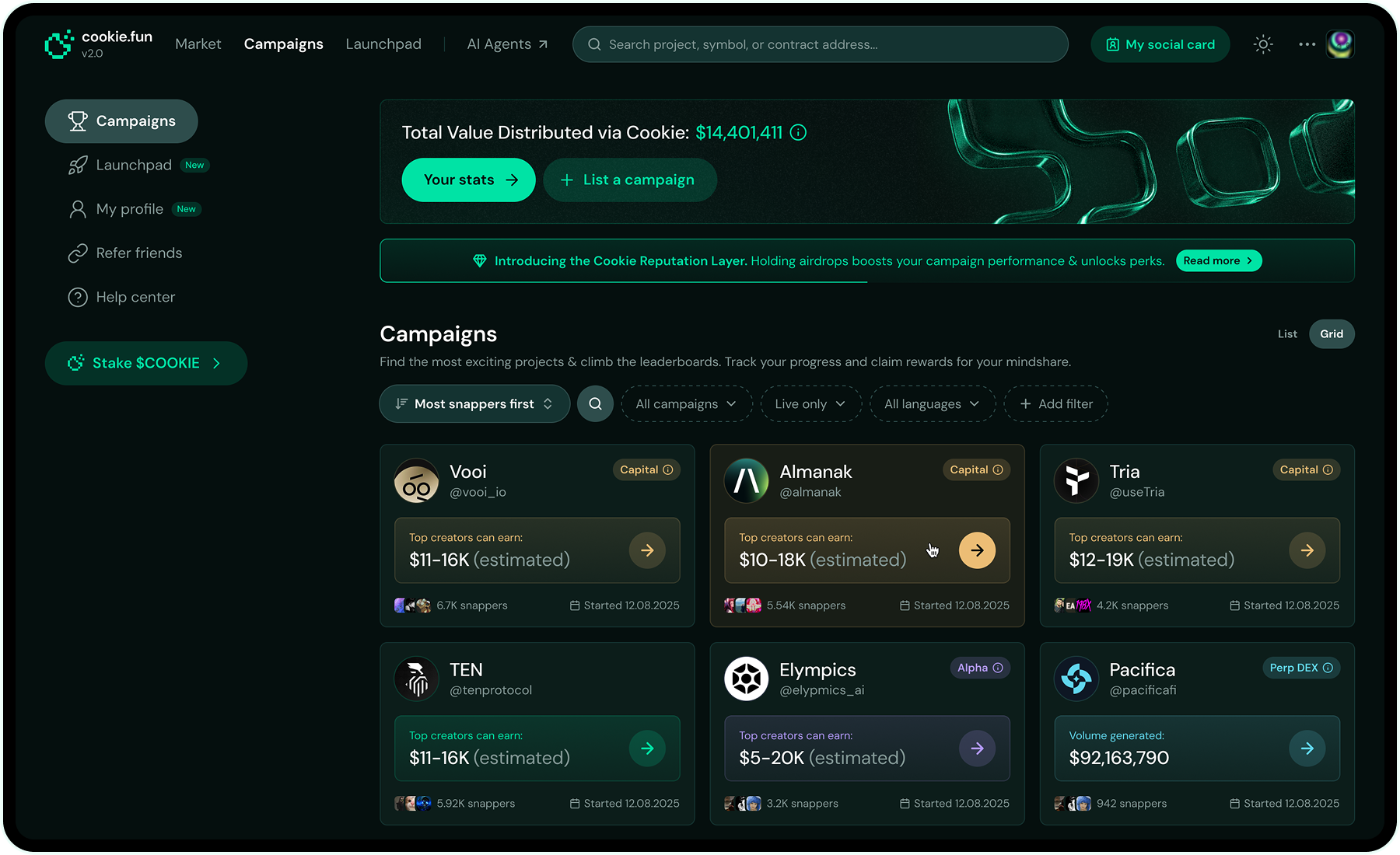 Snaps homepage