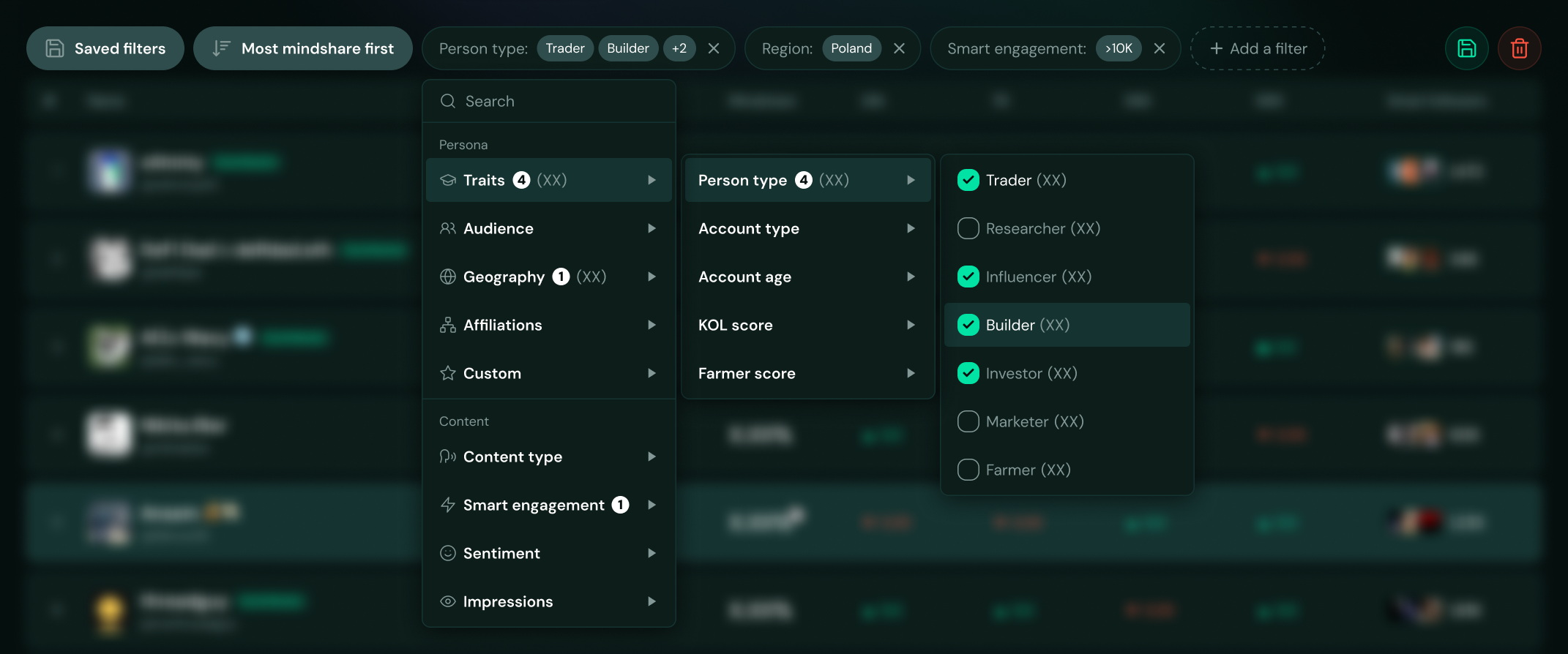 Advanced filters UI